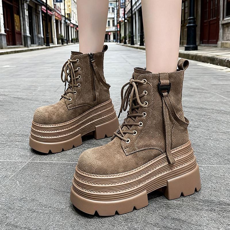 British style small thick heel lace-up Martin boots women's 2025 autumn new round head women's boots retro medium tube short boots
