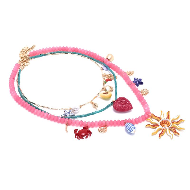 3Pcs/Set  Colorful Resin Beaded Charms Necklaces For Women Summer Ocean Vacation Style Party Jewelry Neck Accessories