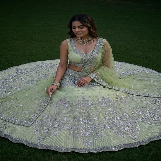 Enchanting Sage Green Embroidered Lehenga Choli Set