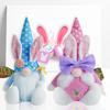 Easter Bunny Faceless Doll with Knitted Pink and Blue Rabbit Ears Ornament