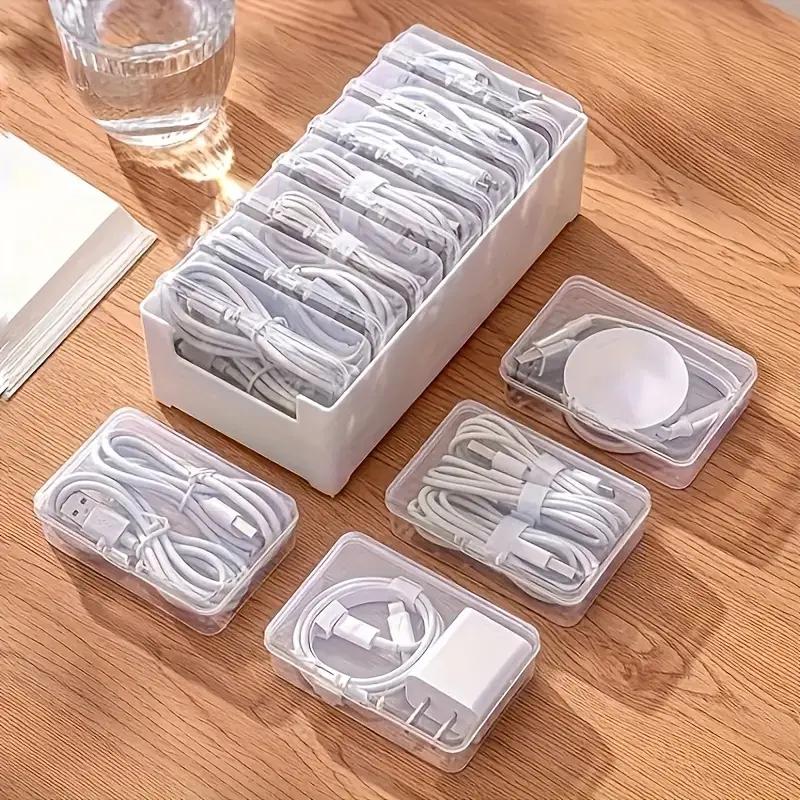 

Plastic Cable Organizer Box Set With 7 Clear Storage Trunks - Non-Waterproof, Multipurpose Desktop Cord Management, Charging 6-10 Cells