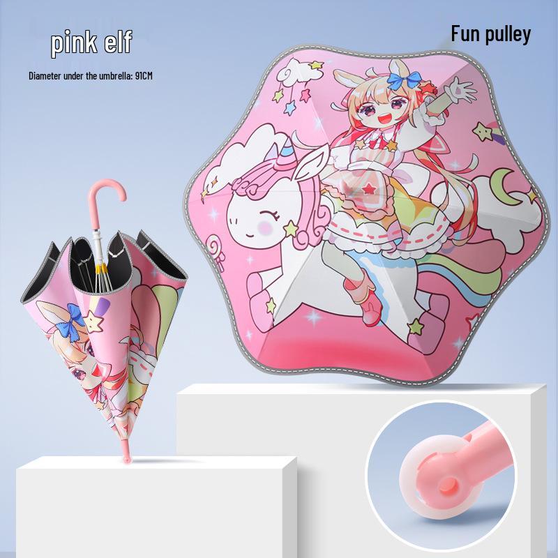 Children's Cartoon Umbrella: Safe, Rounded Corners, Anti-Puncture, Lightweight, Long Handle for Kindergarten & Elementary Boys and Girls.