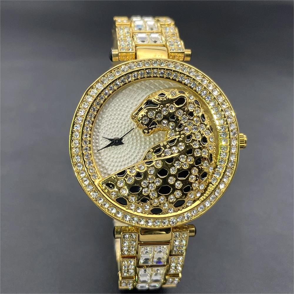 MISSFOX Women Quartz Watch Fashion Bling Casual Ladies Watch Female Quartz Gold Watch Crystal Diamond Leopard For Women Clock