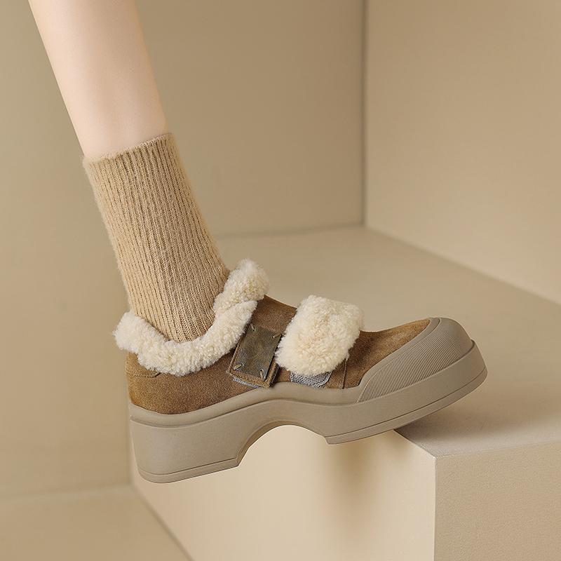 Fashion 2024 Winter Women Shoes Pumps Cow Suede Shoes for Women Round Toe Chunky Heel Retro Loafers Platform Heel Ladies Shoes Loafers