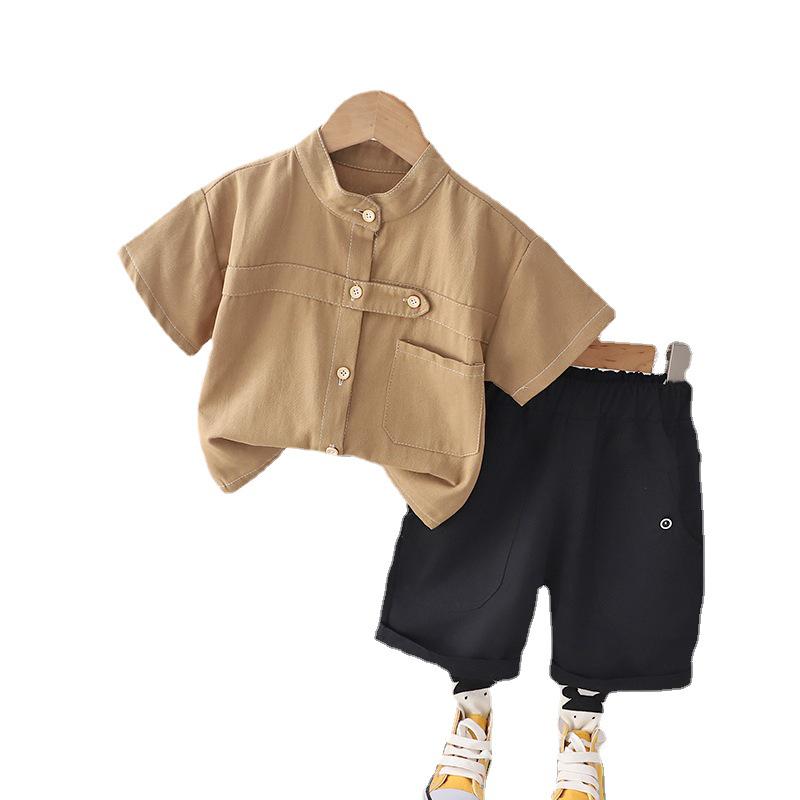 Toddler Boys' Japanese-Style Summer Two-Piece Set - Short-Sleeved Shirt and Shorts