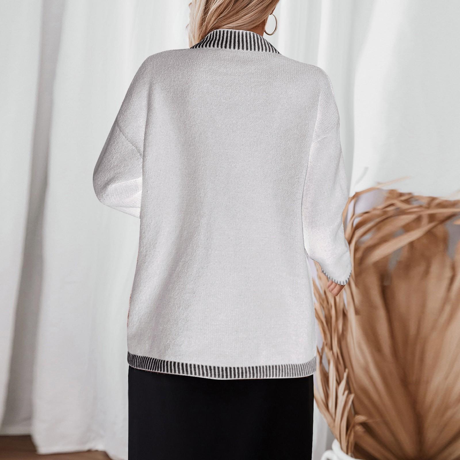 Женский кардиган свободного кроя с цветными блоками и V-образным вырезом — фото 5