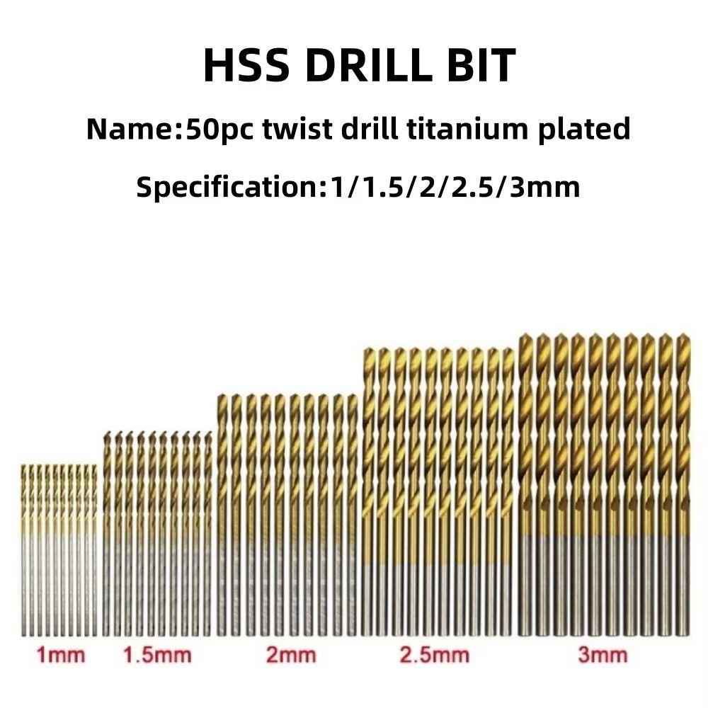 50Pcs/Set High Speed Steel Twist Drill Bit Set Woodworking Hole Opener Metal Wood Aluminum Drilling