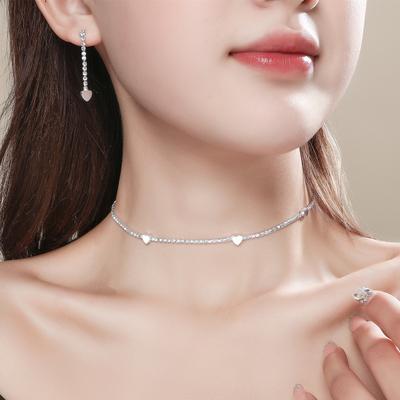 Fashion Rhinestone Love Necklace Earrings Set, Shiny Bridal Necklace Earrings