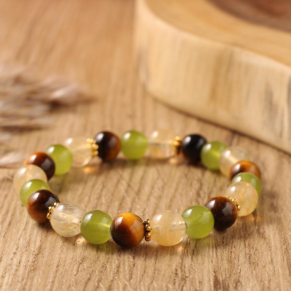 Festive Gifts Tiger Eye Green Aventurine Rutilated Quartz Beaded Bracelet Natural Fashion Jewelry For Men Women Daily Wear Gift