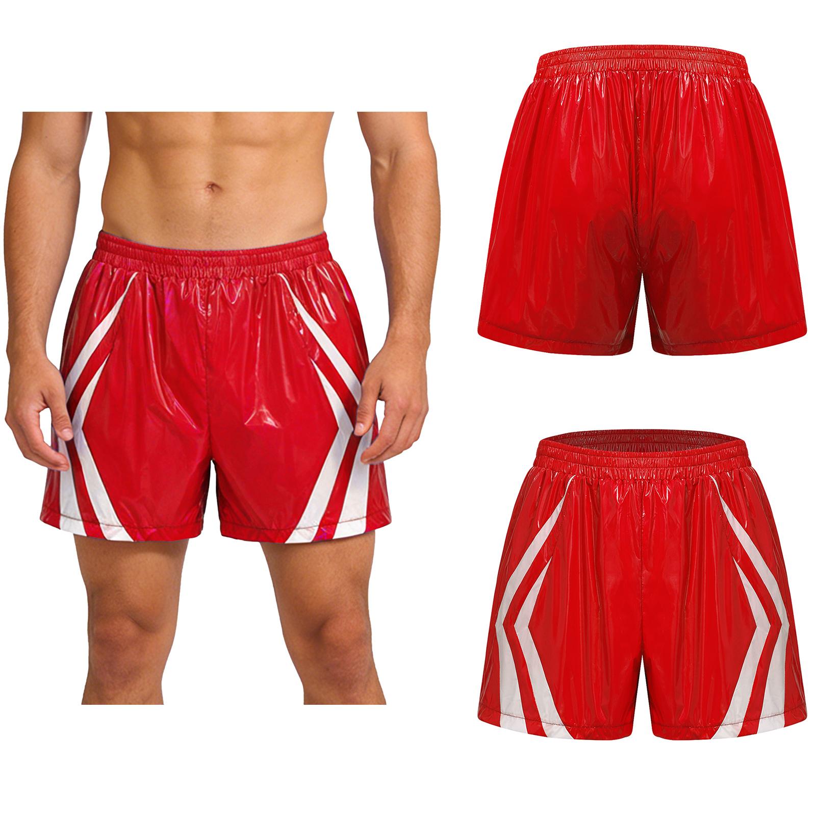 

S-3XL Men‘s Waterproof Swim Trunks with Pockets Color Block Stripes Elastic Waistband for Swimming Beach Running Cycling S червоний