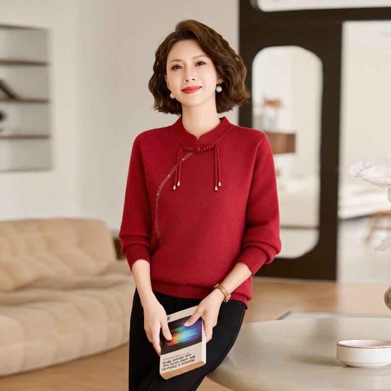 

Элегантный свитер на флисовой подкладке для осени/зимы для мамы – Уютный цельный базовый слой для женщин среднего и пожилого возраста 3XL (130-145 jin) красный