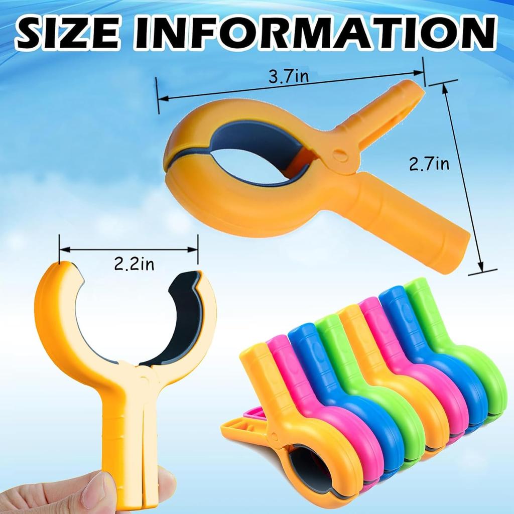 8PCS Large Beach Towel Clips for Beach Chairs, 3.7 Inch Windproof Towel Chair Clips for Beach/Pool/Cruise Chairs, Clothes P Heavy Duty 4 Colors
