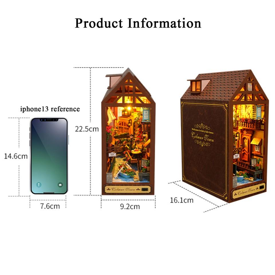 DIY Book Nook Kit 3D Wooden Puzzle Bookshelf Decor Miniature House with LED Light
