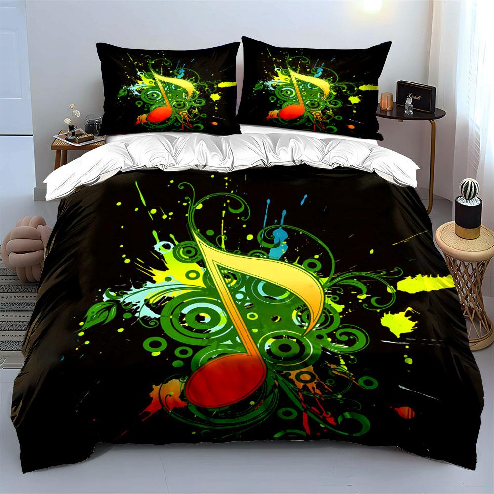 Colorful Music-Themed Decor Set Multiple Sizes Kid'S And Adults' Bedroom Exquisite 3Pc Bedding Set, Gift
