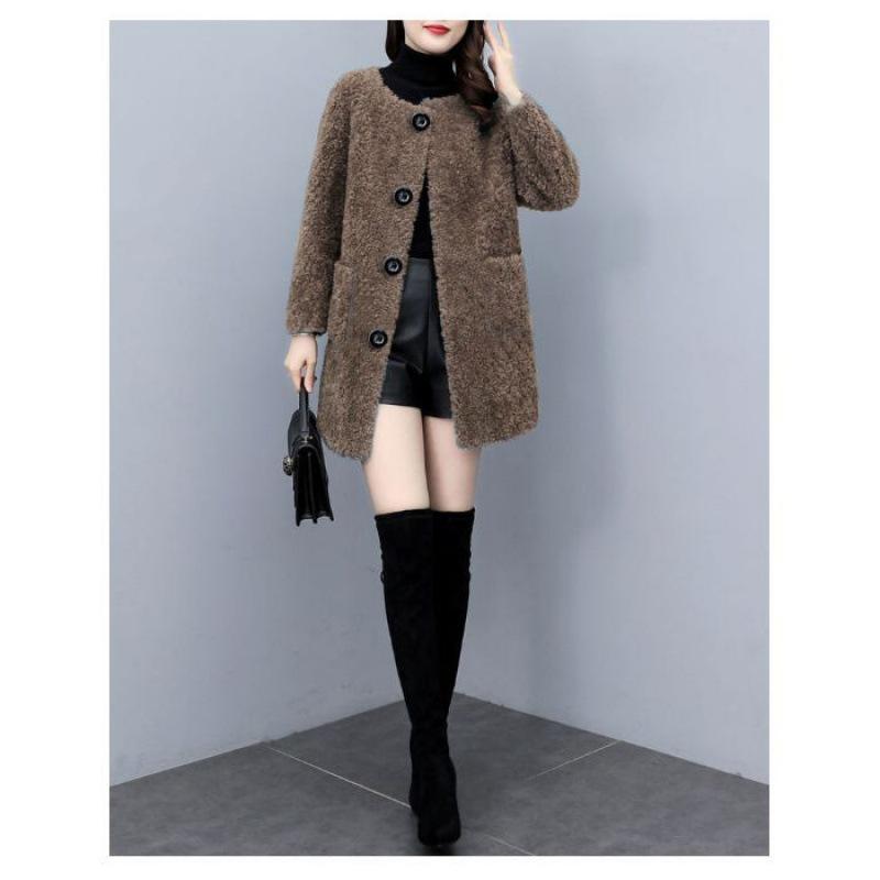 

Autumn and Winter Velvet Thickened Sherpa Coat for Women Medium Long Style Large Size Top for Women XXL коричневий