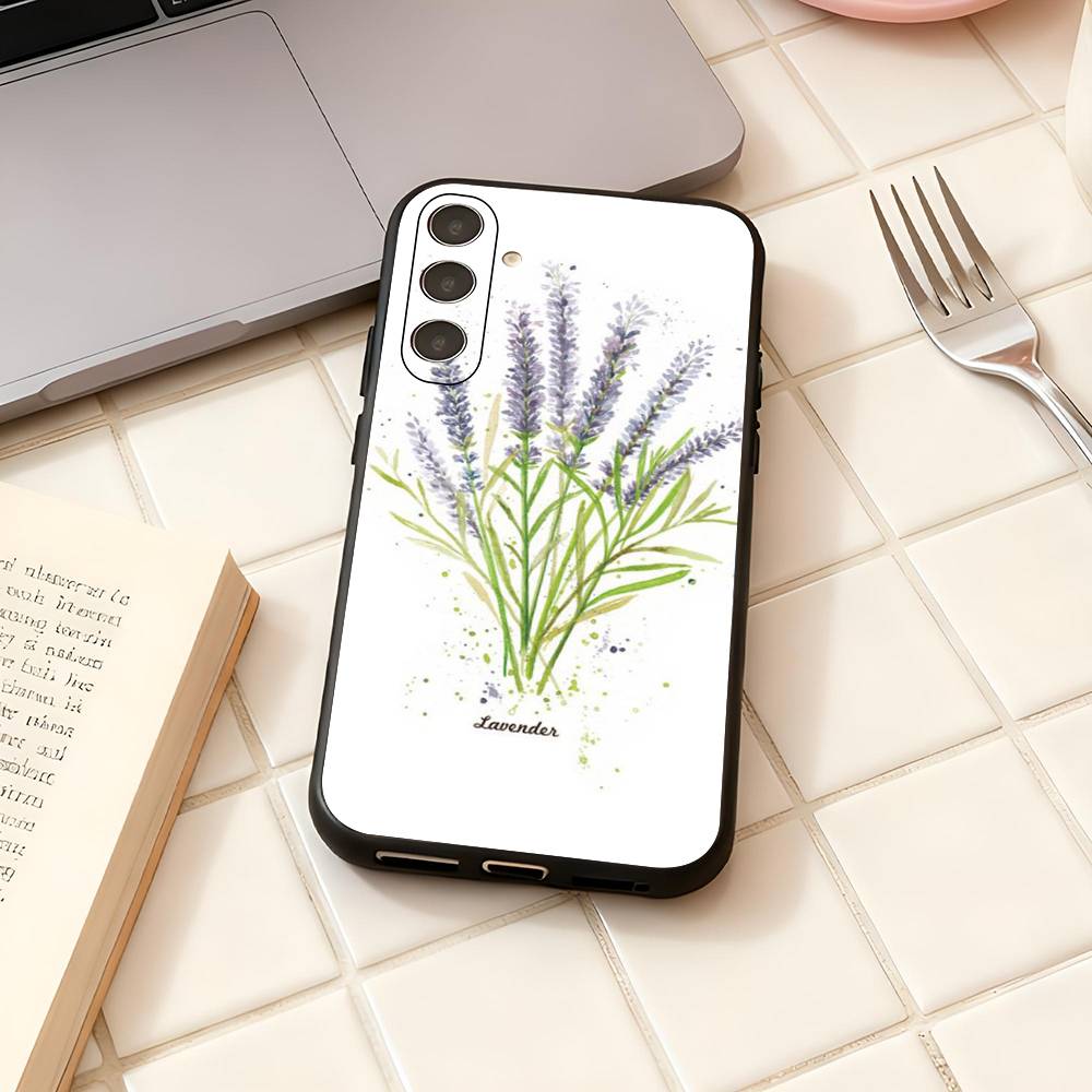 Beautiful purple flower lavender For Samsung Galaxy S25 S24 S23 Ultra S22 S21 Plus S20 Black Soft Silicone Protective Case