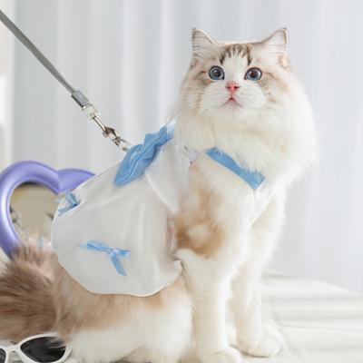 Cat Bow Streamer Tulle Princess Skirt Spring and Summer Suspender Skirt Dog Dress Pet Strap Skirt with Bow-Knot Kitten Clothes