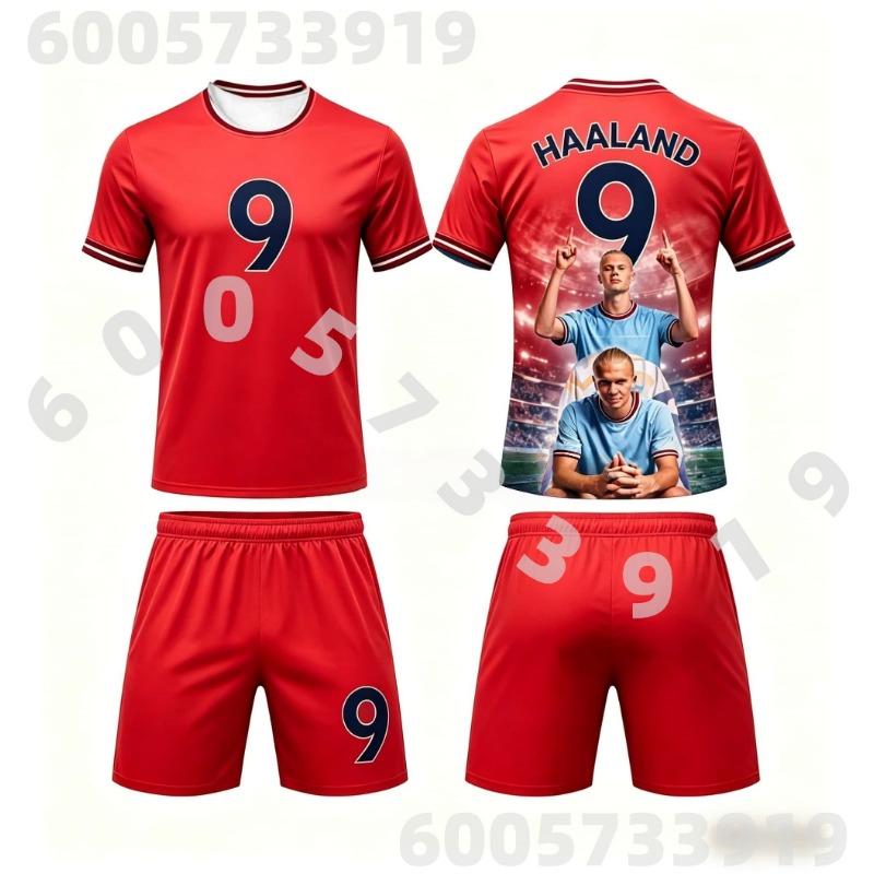 AI Haaland #9 Football Fan Clothing Boys Girls Children's T-shirts and Shorts Set, Jersey Suitable for Father and Son Clothing