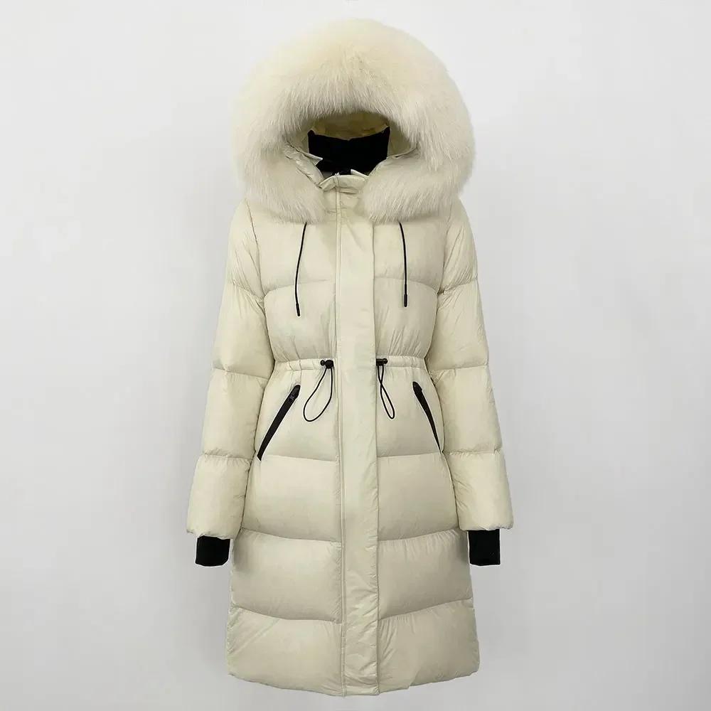 OFTBUY 2024 Winter Jacket Women Natural Real Fox Raccoon Fur Collar Hooded White Duck Down Coat Thick Warm Streetwear Casual