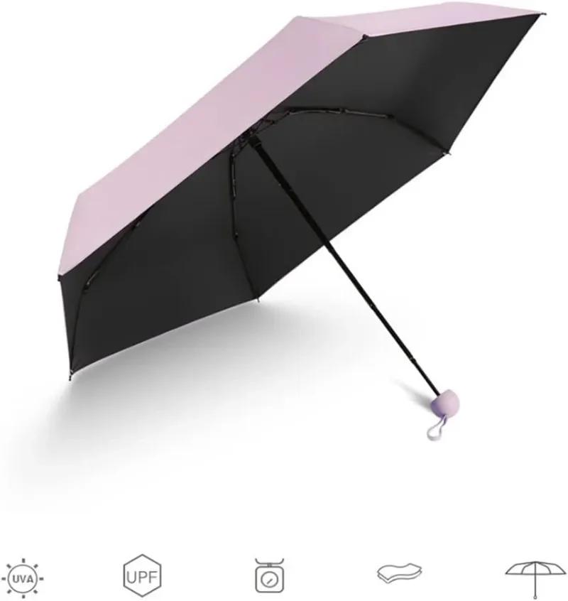 Mini Pocket Five - Folding Compact Portable Capsule Umbrella for Womens Rain and UV Pure Color 6 Bone Parasol