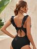 Maillot de bain une pièce à lacets, décolleté en V et volants en dentelle pour femme