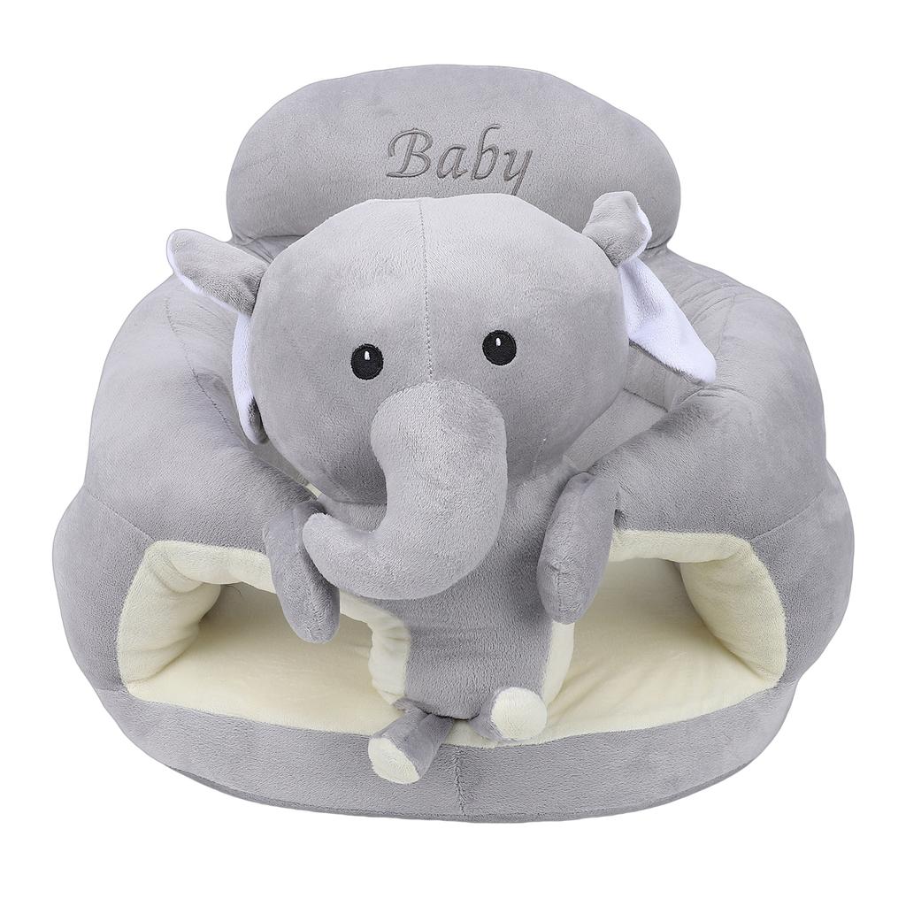 Infant Support Seat Soft Plush PP Cotton Cute Cartoon Animal Baby Sit Up Chair for Home Dark Gray Elephant