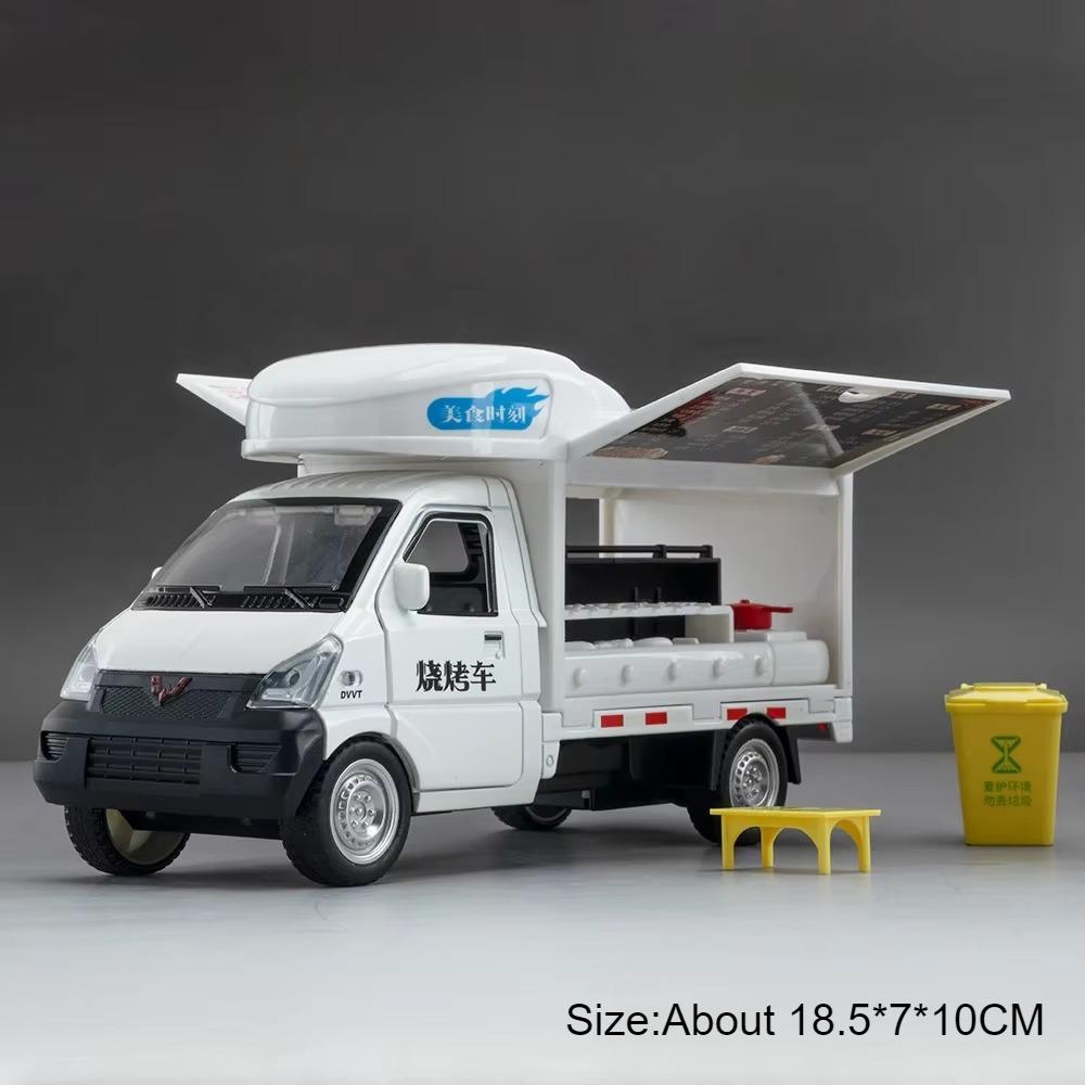 

1:24 Scale Wuling Rongguang Car Model Toys Metal Diecast Van Pull Back Sound Light Barbecue Truck Models Boys Ornament Gifts