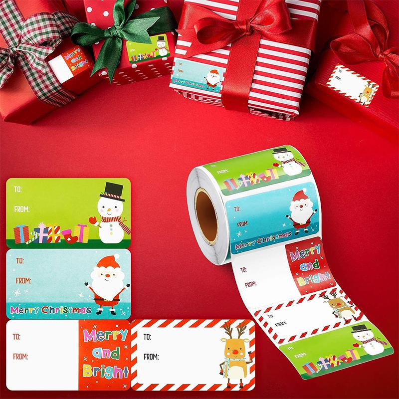 200-500Pcs Christmas Stickers Christmas Tree Santa Hat Self-Adhesive Gift Tags Pvc Gift Wrapping Seals Decals Party Decorations