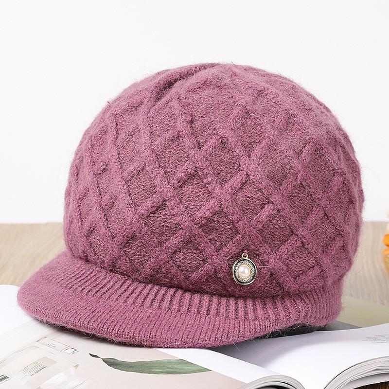 

Новая модная и элегантная универсальная теплая вязаная шапка для поколения матерей и бабушек среднего возраста, женская шапка из смесовой шерсти Average size