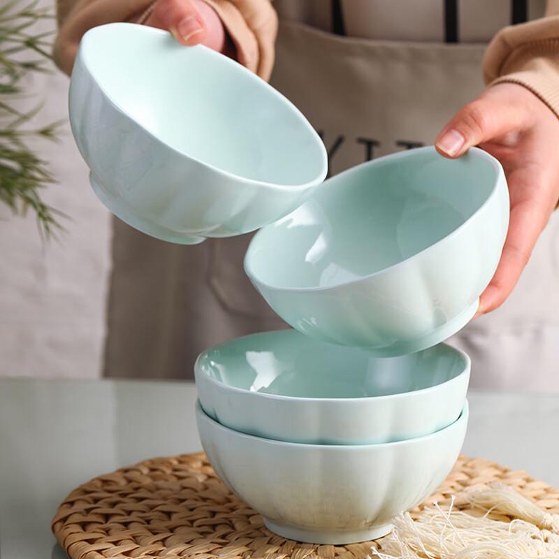 Haoya Nordic Celadon Pumpkin Ceramic Rice Bowl Set
