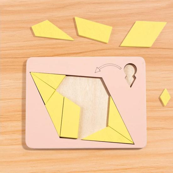 1/5Pcs Wooden Block Puzzle Challenge Game Disappearing Triangle Rectangle Rhombus Parallelogram Jigsaw Puzzle Game Educational Puzzle Toy