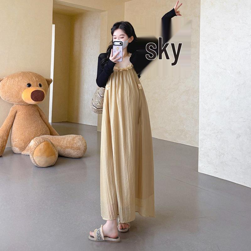 2026 Trendy Plus Size Maternity Chiffon Camisole Dress with Cardigan - Two-Piece Summer Outfit for Pregnant Women Medium