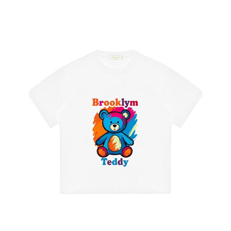 Black T Shirt With Colorful Teddy Bear And Brooklym Text Graphic For Casual Wear