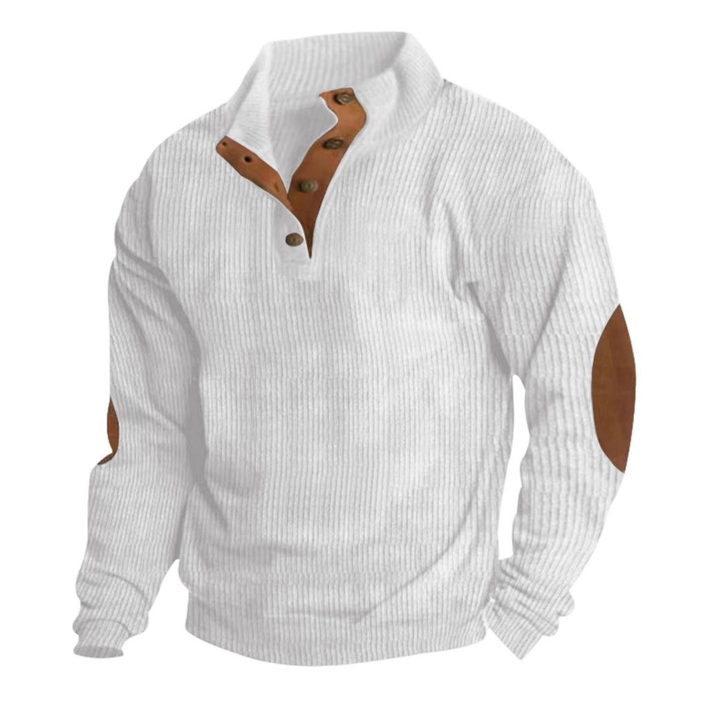 Men's Corduroy Button-Up Stand Collar Long Sleeve Sweatshirt