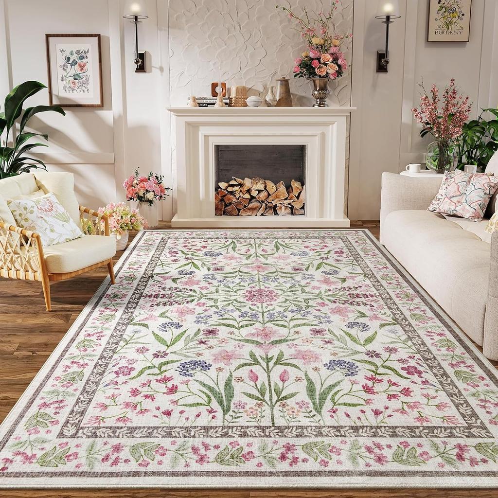 Home Decor Floral Area Rugs for Living Room Cute Kids Room Print Carpet Vintage Machine Washable Floor Mat Soft Non-slip Tapis