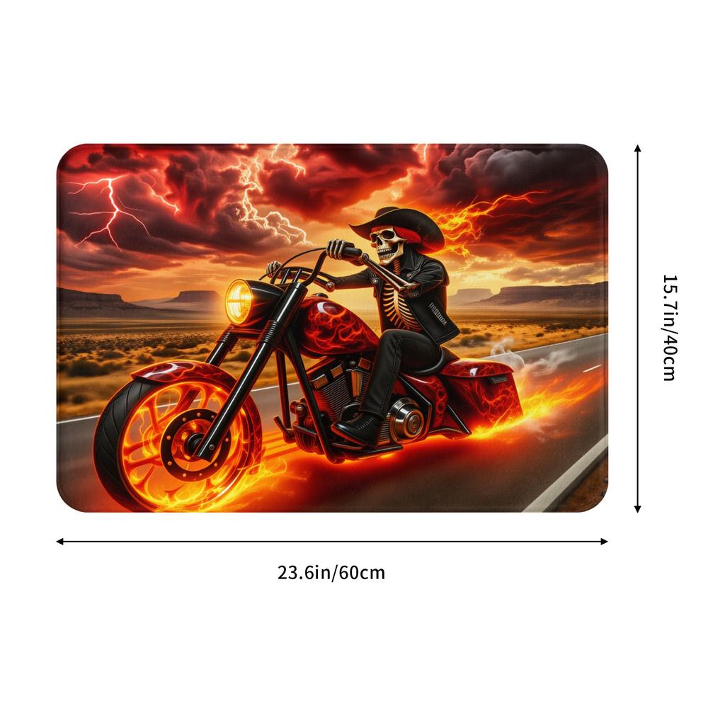 Retro Flame Skull Riding Motorcycle Floor Door Kitchen Bathroom Mats Anti-Slip Indoor Doormat Living Room Entrance Carpet Rug