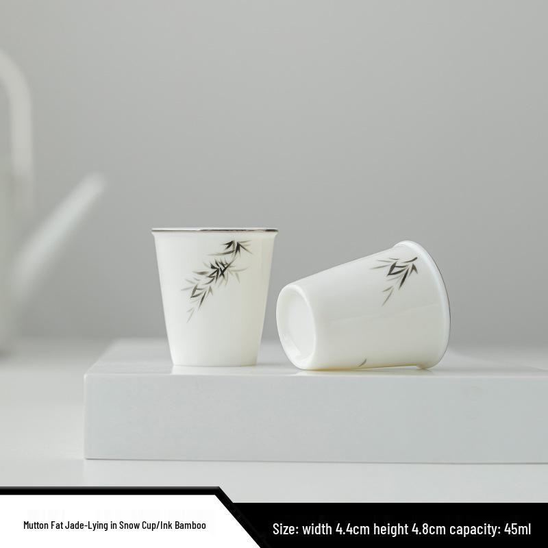 Mutton Fat White Porcelain Outdoor Bamboo Travel Tea Set with Gift Box & Tea Tray Default Option