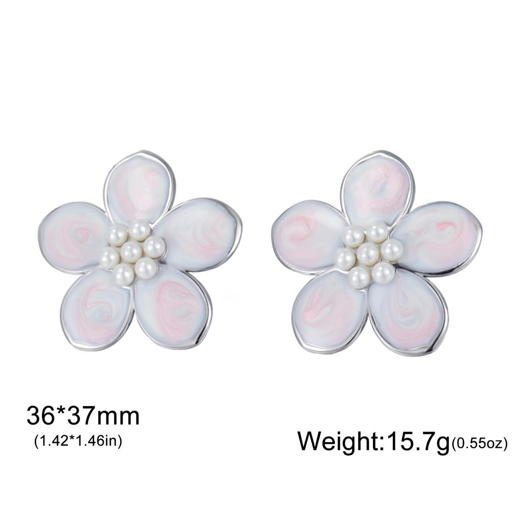 Enamel Flower Imitation Pearl Stud Earrings Waterproof Earrings for Women Jewelry Piercing Earrings Birthday Party Gift 2026