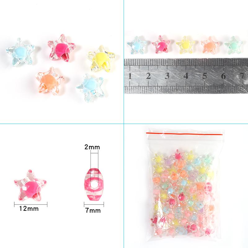 50pcs 12mm Acrylic Star Beads Colorful Five-pointed Star Loose Beads For DIY Jewelry Making Bracelets Phone Chain Accessories
