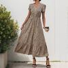 New Versatile Vacation Retro Style Lace V-neck Leopard Print Women's Even