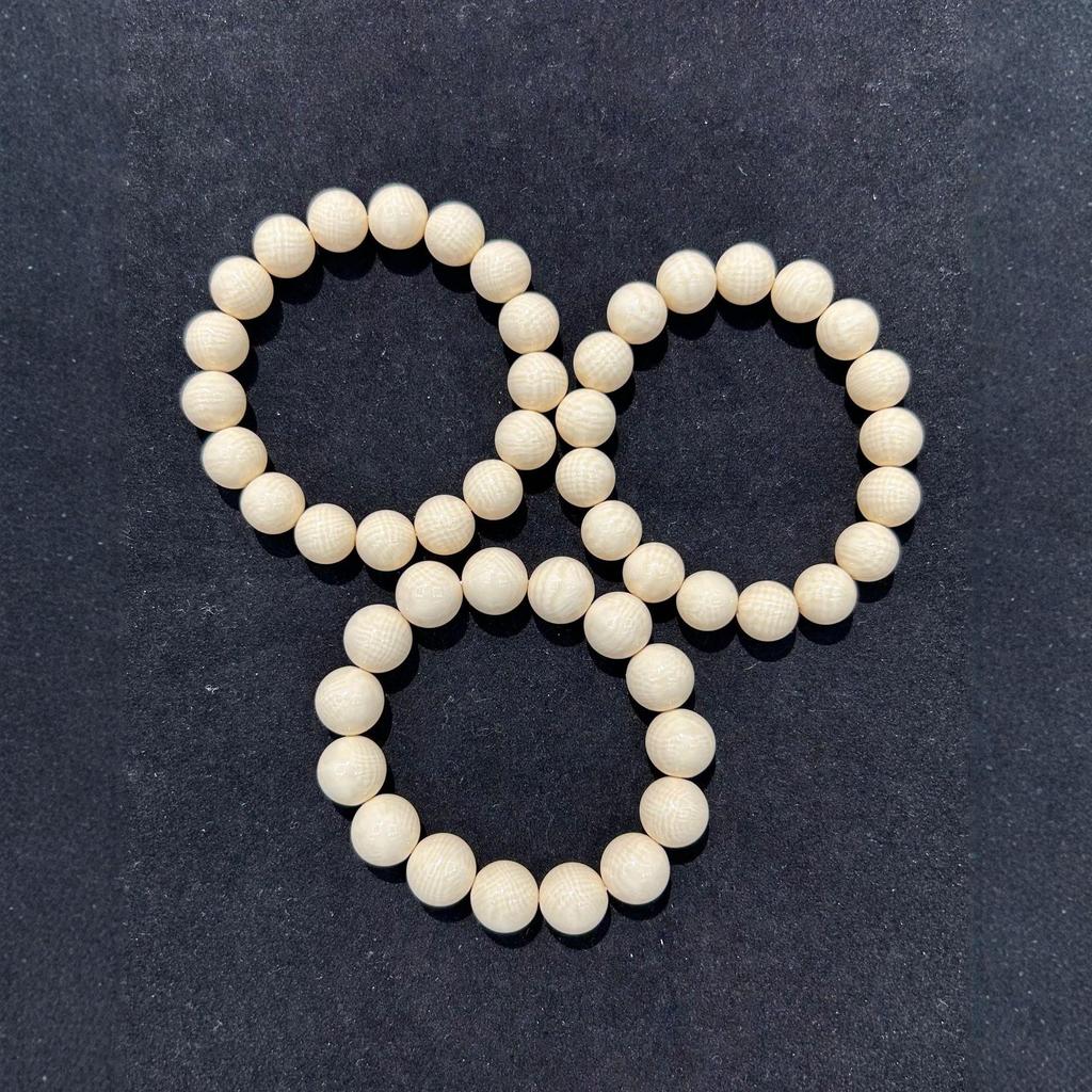 Erkek Budist Tesbih Bileklik - Izgara Desenli Taklit Mamut Fildişi, Tek Tur, Edebi El Sanatı