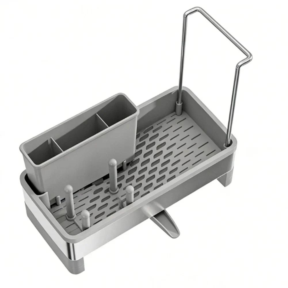 Countertop Storage Rack Space-Saving Stainless Steel Kitchen Sink Organizer Efficient Drainage Multi-functional Storage Tool