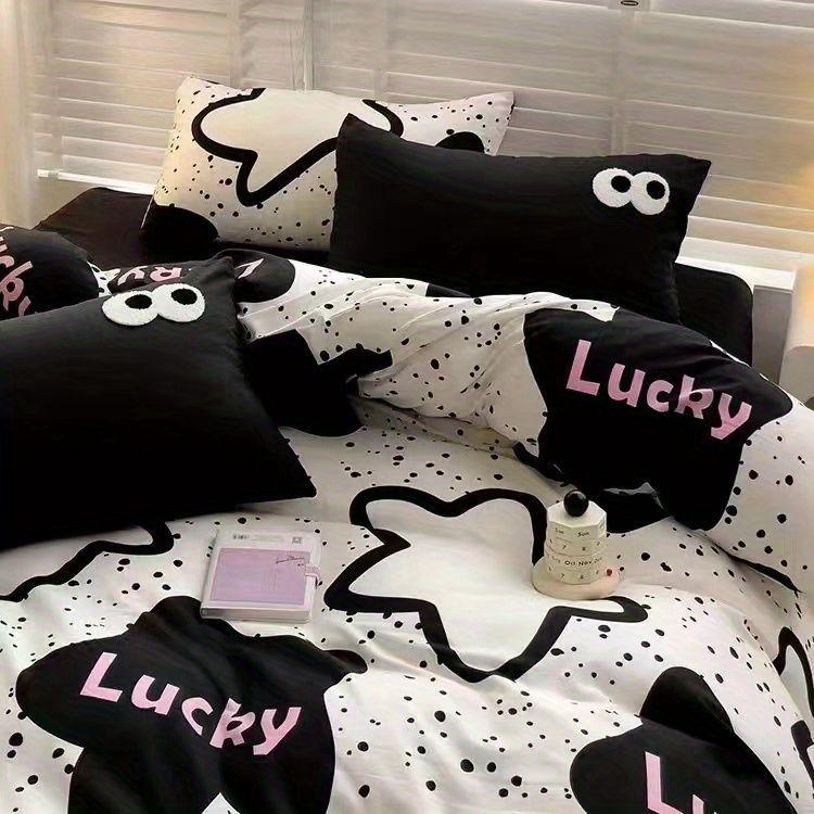 Aesthetic Powder Pink Spring/Summer Washable Cotton Bedding Set - Dorm-Friendly Duvet Cover and Sheets