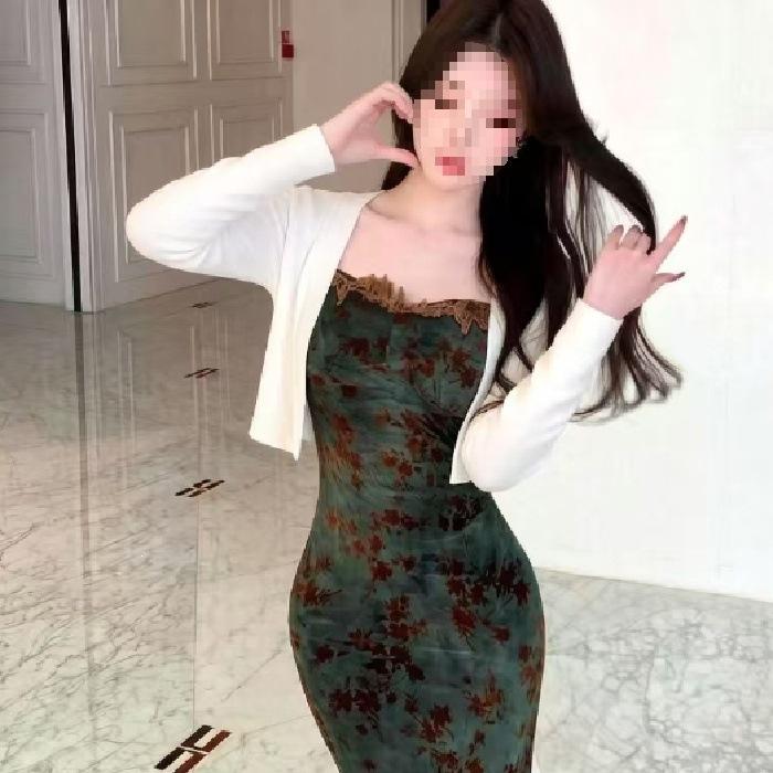 French elegant sleeveless floral dress, sexy Spice Girl slim-fitting waist and thin long dress, high-end temperament long dress