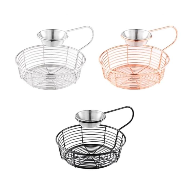Creative Snack Basket Organizer with Hanging Sauce Cup for Stainless Steel Display