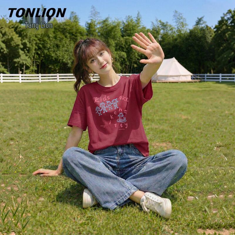 

TonLion Women s Pure Cotton Loose Fit Kitten Graphic T-Shirt 2XL