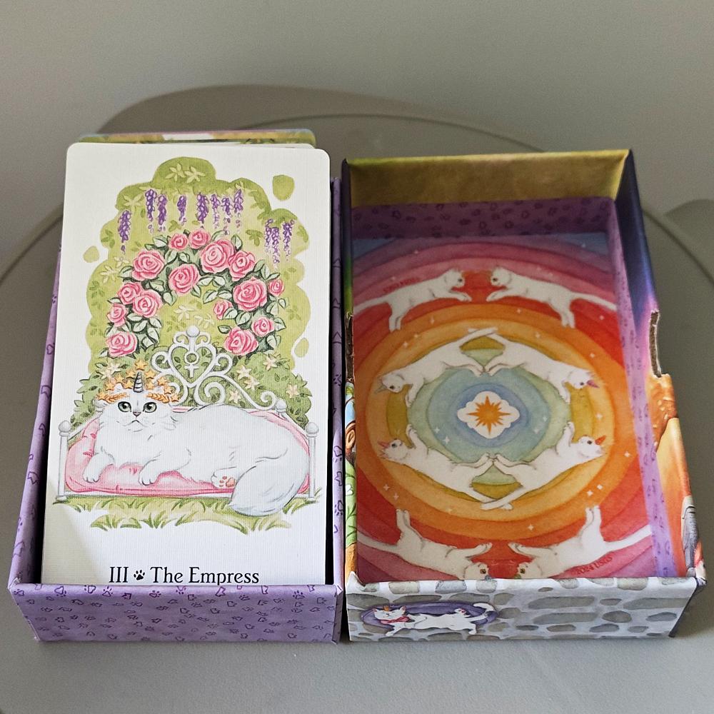 Caticorn Tarot Deck In Rigid Box, 78 Whimsical Watercolor Cat Cards 12*7cm Double-embossed, Indie Deck for Cat Enthusiasts