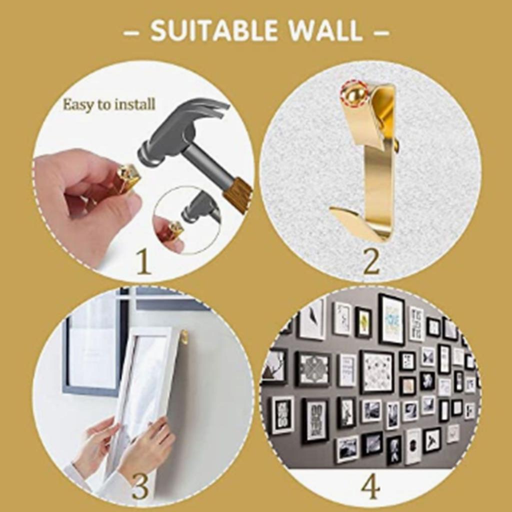 4pc With Nails Photo Frame Hooks Creative Wall Mounting Picture Hangers Metal Clocks Clothes Traceless Hooks for Home