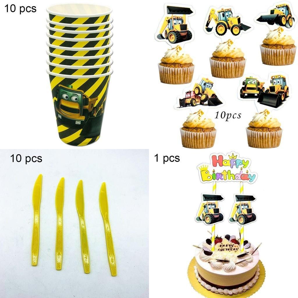 Colorful Excavator Birthday Party Supplies With Fun Tableware For Kids Celebration