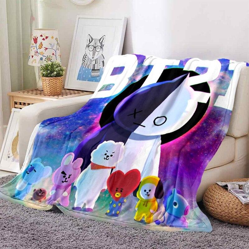 2022 Kreslená deka bt21 Měkké fleecové deky Deky Home Dekor Ložnice Obývací pokoj PohovkaDigital potištěné deky na cesty